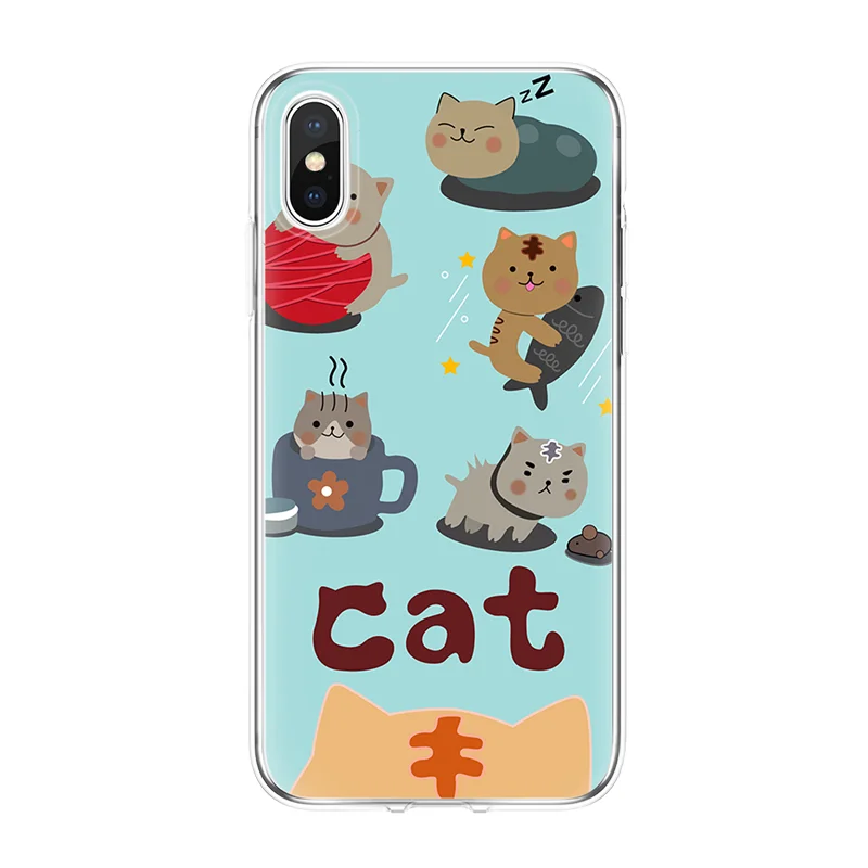 Sleeping cat for iPhone 4S 5 5S SE 6 S 7 8 Plus Funda Coque Soft For 7plus 8plus X XsMax XR Cover TPU case |