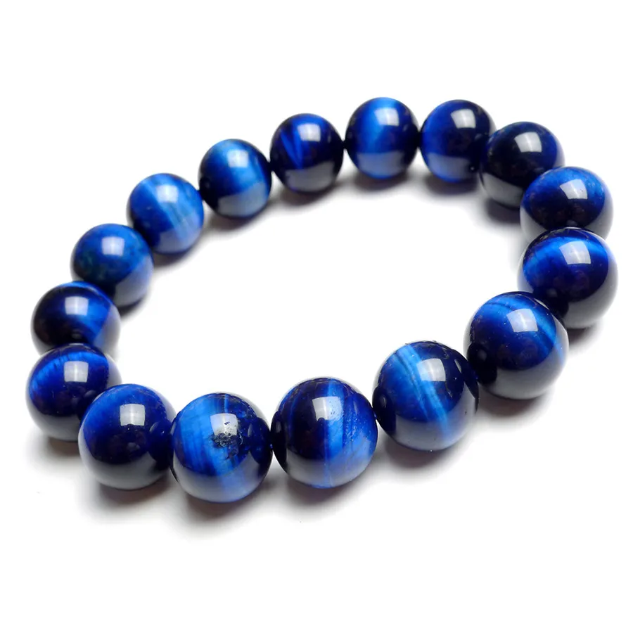 

14mm Natural Blue Tiger's Eye Bracelet For Women Men Healing Gift Wealth Crystal Round Beads Stone Rare Gemstone Jewelry AAAAA