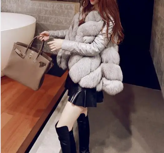 Женская теплая зимняя куртка из искусственного меха со съемным рукавом