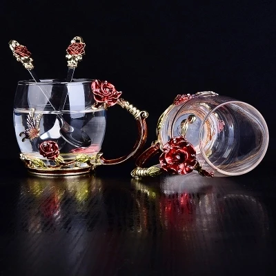 Стеклянная эмалированная чайная чашка кофейная кружка с 8 узорами отличное