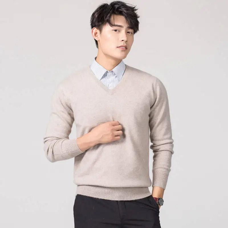 Vneck camel Мужские пуловеры, новинка зимы, модный свитер Vneck, кашемировые и шерстяные вязаные Джемперы, Мужская шерстяная одежда, Лидер продаж, стандартные мужские топы - Цвет: Vneck camel