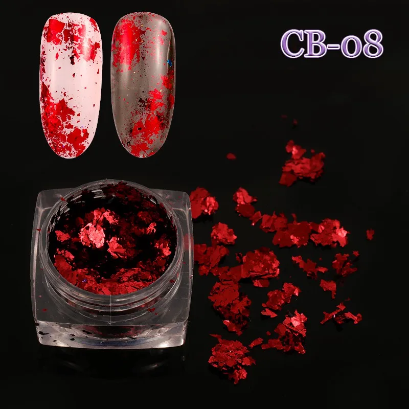 12 Grid/Set or 1 JAR Colorful Aluminum Irregular Holographic Glitter Foil Sequin Powder Nail Mirror Flake Paillette Manicure DIY - Color: CB08