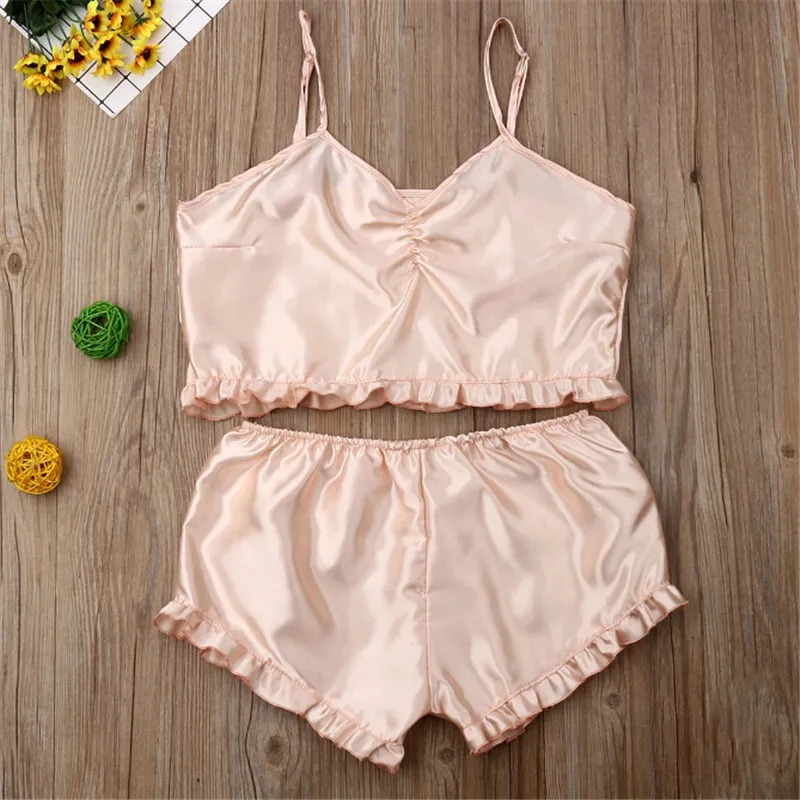 2 шт. Модные Женские однотонные атласное кружевное ночное белье нижнее шорты