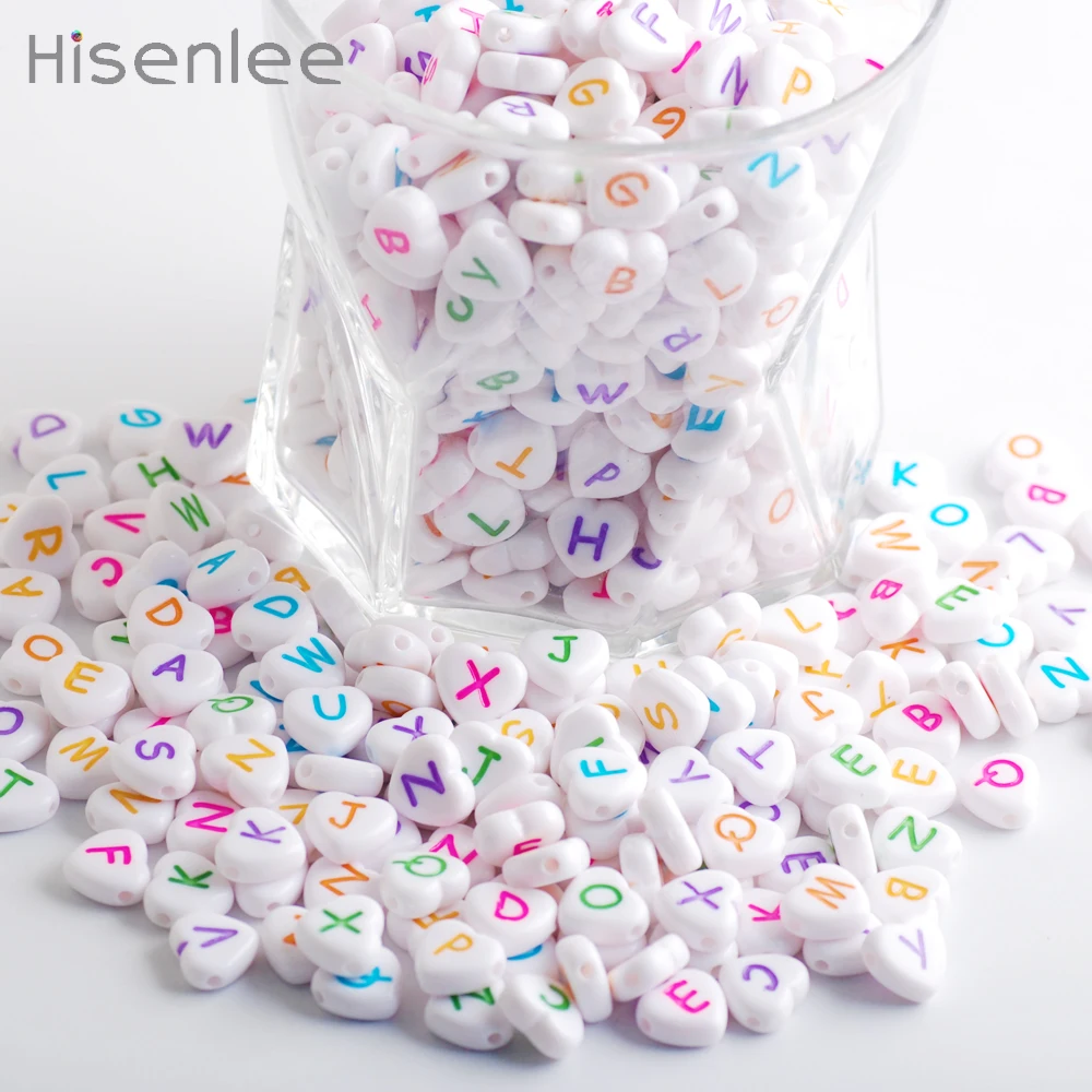 Цветные шрифты Hisenlee 4x11 мм 100 шт. акриловые белые в форме сердца случайная упаковка