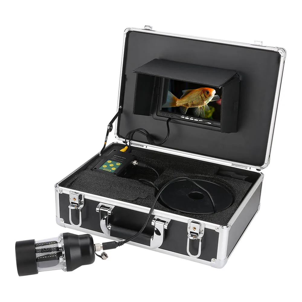 Цена Видеокамера для подводной рыбалки GAMWATER, 7 дюймов, 20 м, 50 м, 100 м, рыбопоисковый прибор, водостойкая IP68, с 38 светодиодами, вращающаяся на 360 граду...