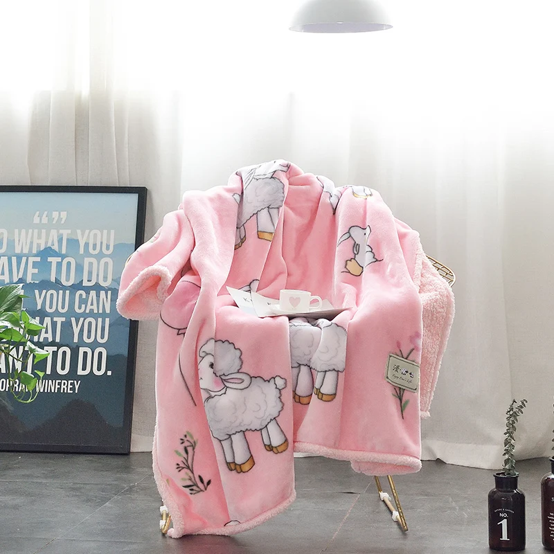 Подходит для детей розовое зимнее шерстяное одеяло с рисунком из мультфильма