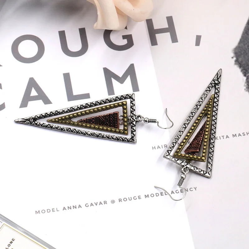 Женские серьги в стиле ретро с геометрическим треугольником и золотым бронзовым