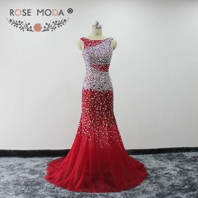 same as photo Розовый Moda Красный Русалка платье выпускного вечера хрустальные отражающие платья - Цвет: same as photo