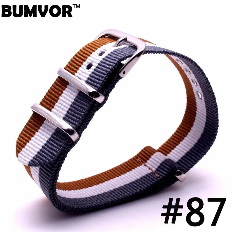 Wtchband 20 мм синий коричневый белый полосатый нейлон ремешок для часов в стиле