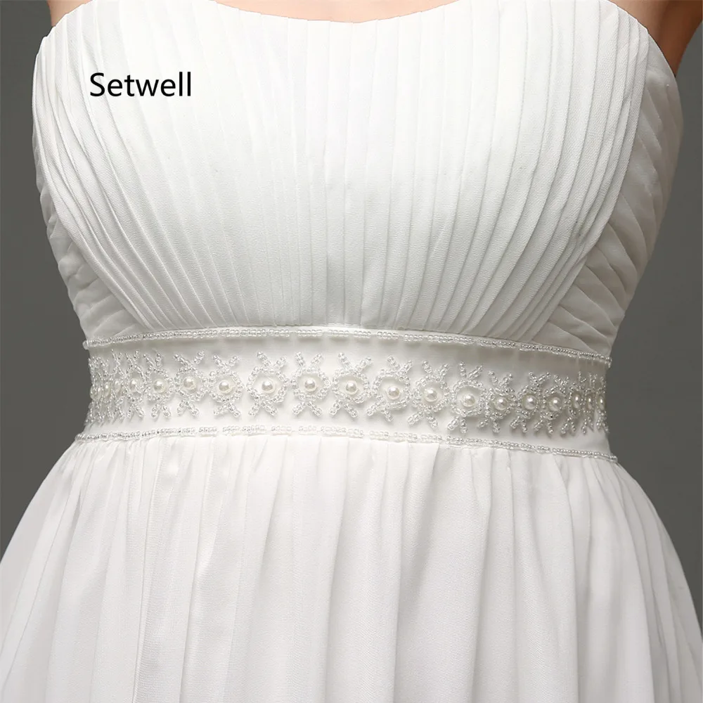 

Setwell Simple Summer Chiffon Beach Wedding Dresses Sexy Strapless Backless Bridal Gown Crystal Beading Wedding Dress