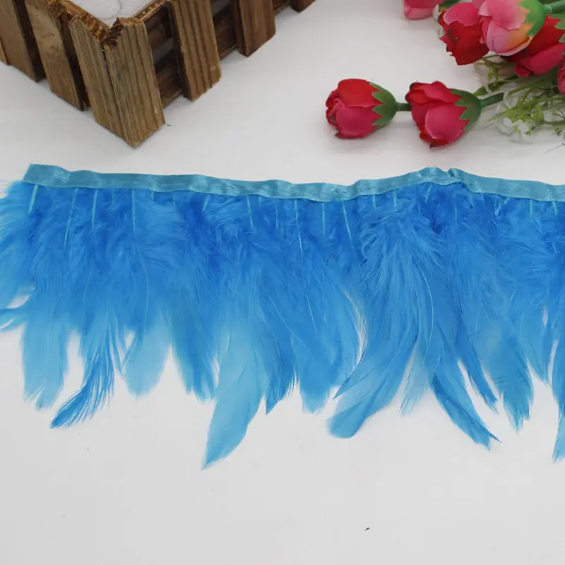 lake blue 2 м/10 цветов окрашенные петух Hackle куриное перо отделка 10-15 см седло перо ленты курица отделка из перьев - Цвет: lake blue