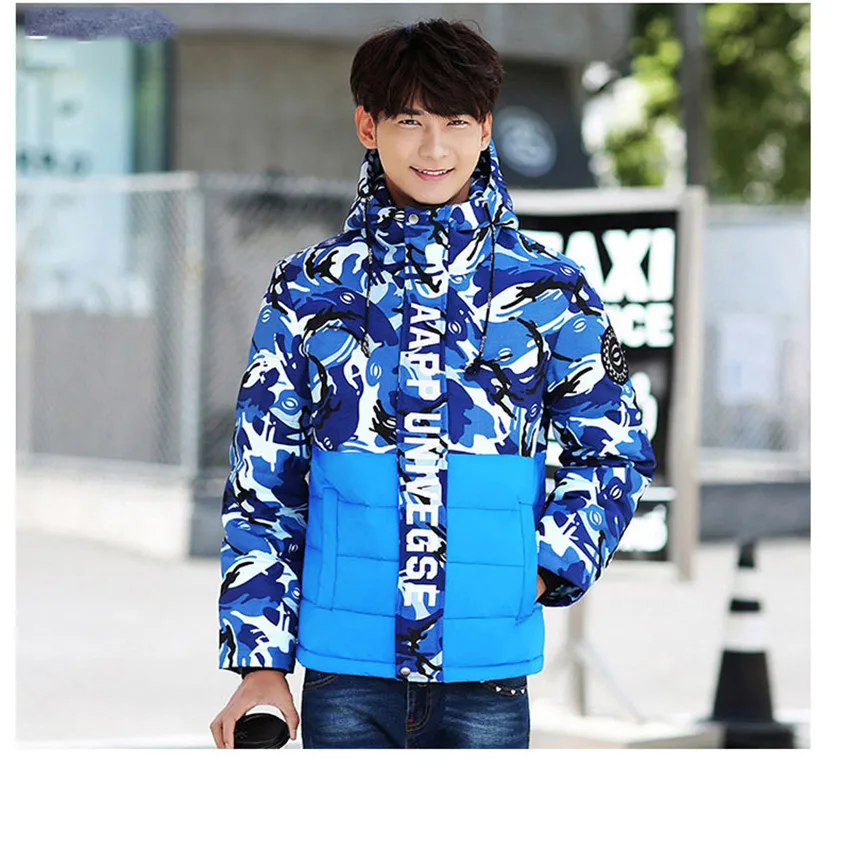 2018 new winter jacket Men's fashion camouflage pattern Jacket casual hooded male white duck down coats 75wy | Мужская одежда