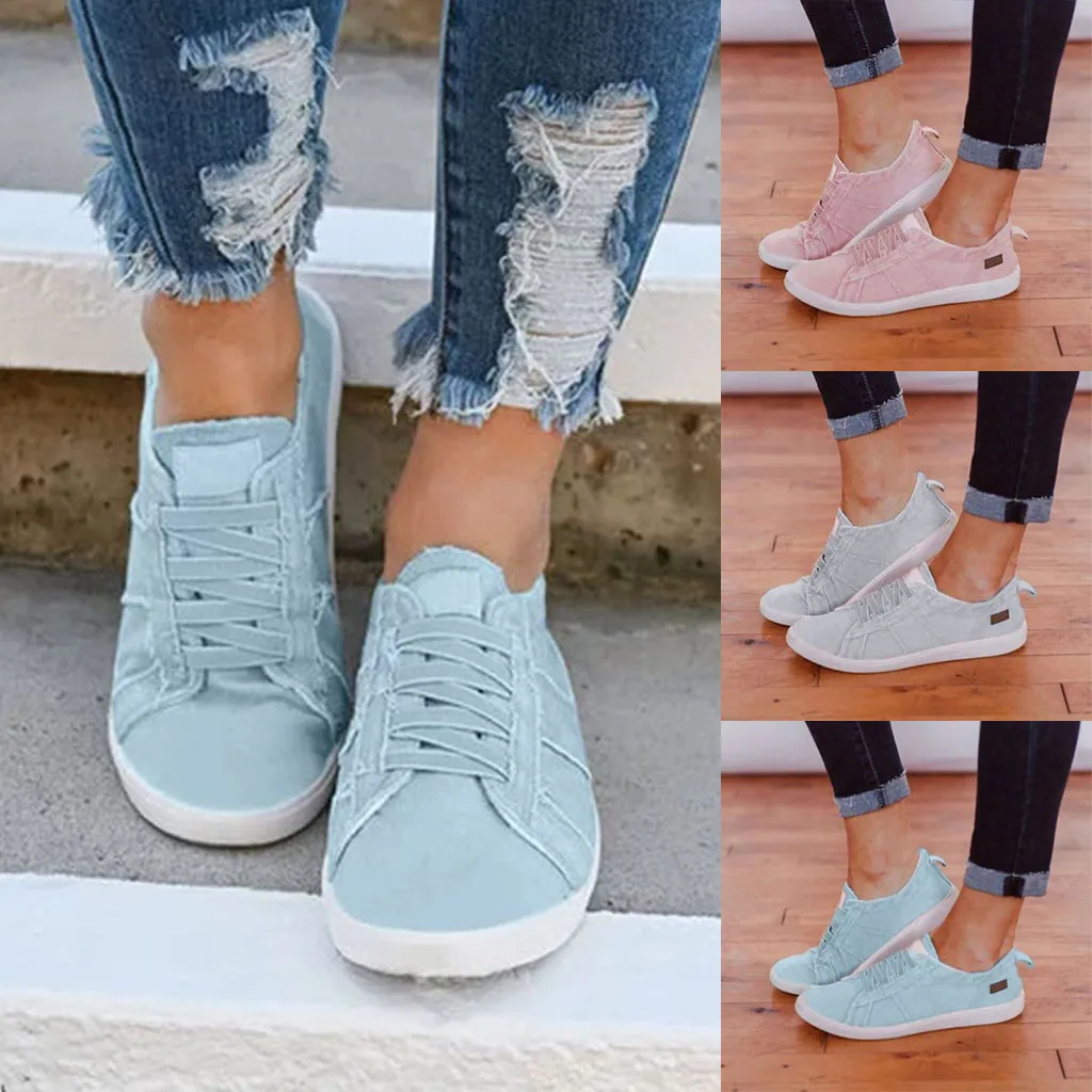 Flat-Bottomed Casual Single Shoes Women's Peas Shoes Summer Beach Blue Gray White Pink Purple Concise Canvas Shoes#G4