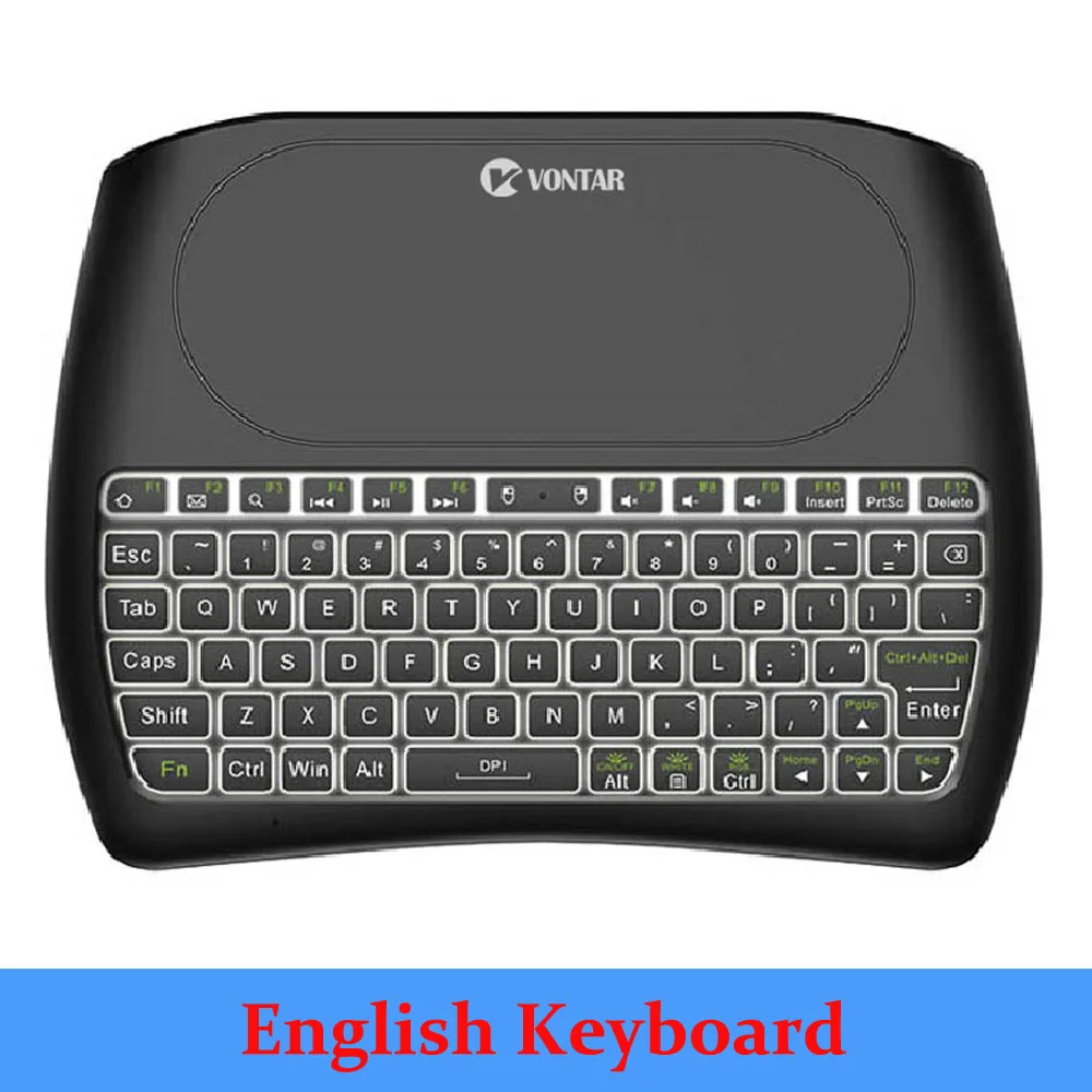 English Version Беспроводная мини-клавиатура D8 Pro i8 с подсветкой на английском, русском, испанском, 2,4 ГГц, Air mouse Touchpad, 7 цветов, с подсветкой, для Android tv BOX - Цвет: English Version