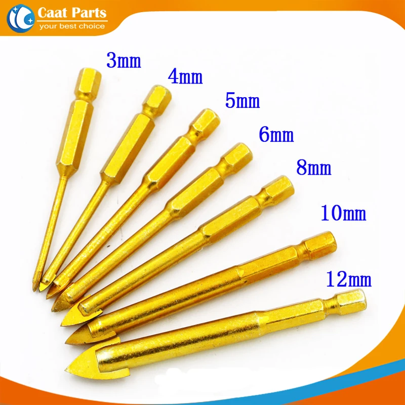 

High quality! Titanium Coated Glass Drill Bits Set "-"Type 3/4/5/6/8/10/12mm with Hex Shank for Ceramic Tile Marble Mirror Glass