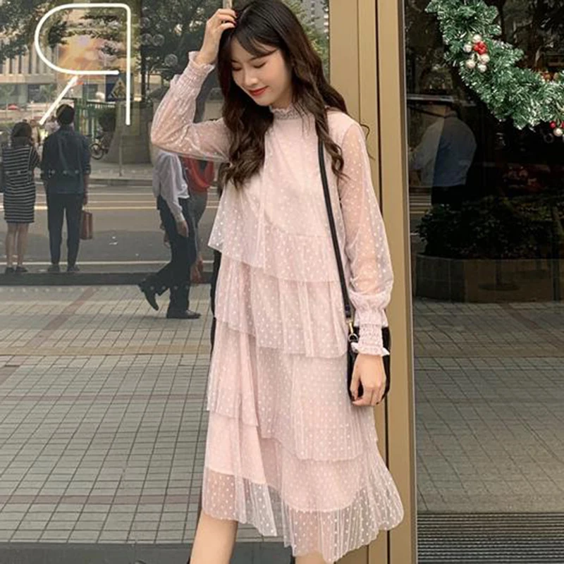 

Women 2019 New Arrival Spring Autumn Women Casual Dress Fashion Elegant Slim Women Lace Patchwork Party Dress LM003