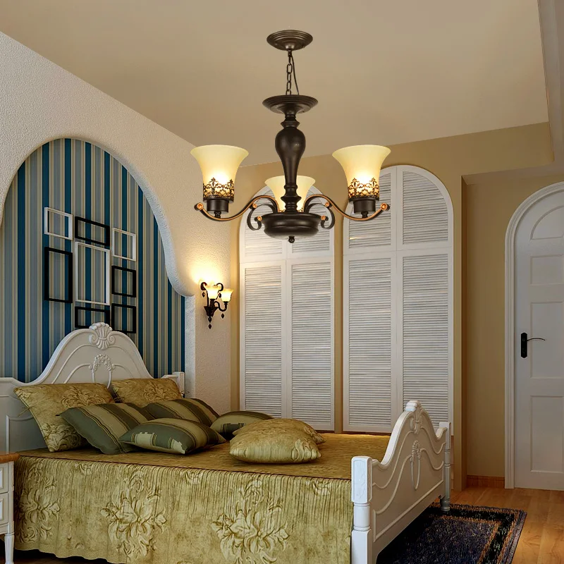 American Chandelier Simple Rustic Dining Room Lamp Antique Living Bedroom Lighting Retro Atmosphere Wrought Iron Lamps | Лампы и