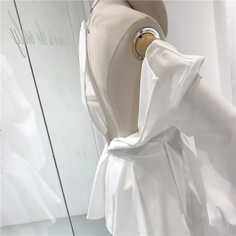 ALPHALMODA Осенний комбинезон с длинными рукавами и поясом-бантом, Одноцветный облегающий женский модный комбинезон с глубоким v-образным вырезом