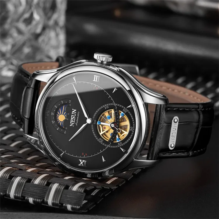 Автоматические Мужские часы люксовый бренд Moon Phase Водонепроницаемые турбийон кожаный ремешок часы jam Tangan Pria Orologio - Цвет: 8