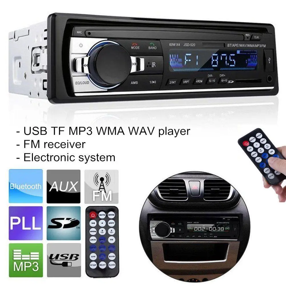 1DIN Автомобильный MP3 плеер FM радио в тире Bluetooth USB/TF WMA w/пульт дистанционного