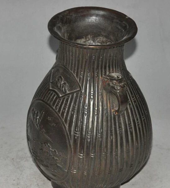 SCY S0408 8"old chinese palace bronze foo dog head beast statue Zun Bottle Pot Vase Jar discount 30% (C0324) | Дом и сад