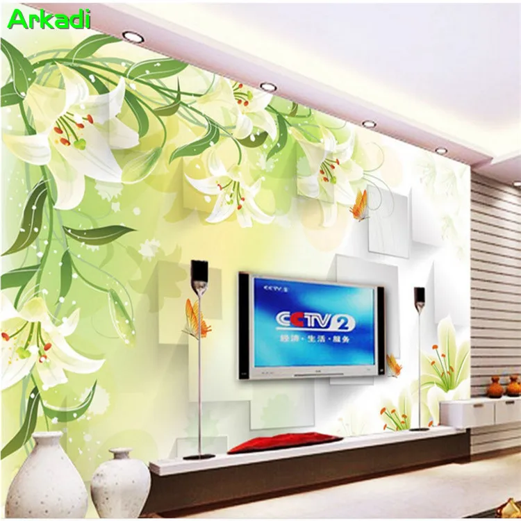 

Simple Modern TV Background Lily Flowers Wallpaper Customize Any Size 3D Floral Bedroom Mural