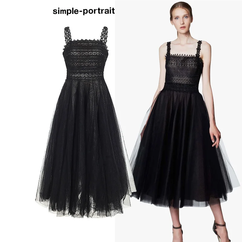 SP Винтаж Черный лебедь кружева тюль платья элегантные пикантные летние Чай Длина