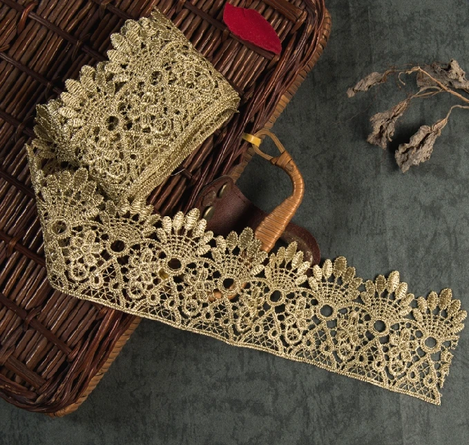 Винтажная золотая металлическая вышитая кружевная Венецианская отделка шириной