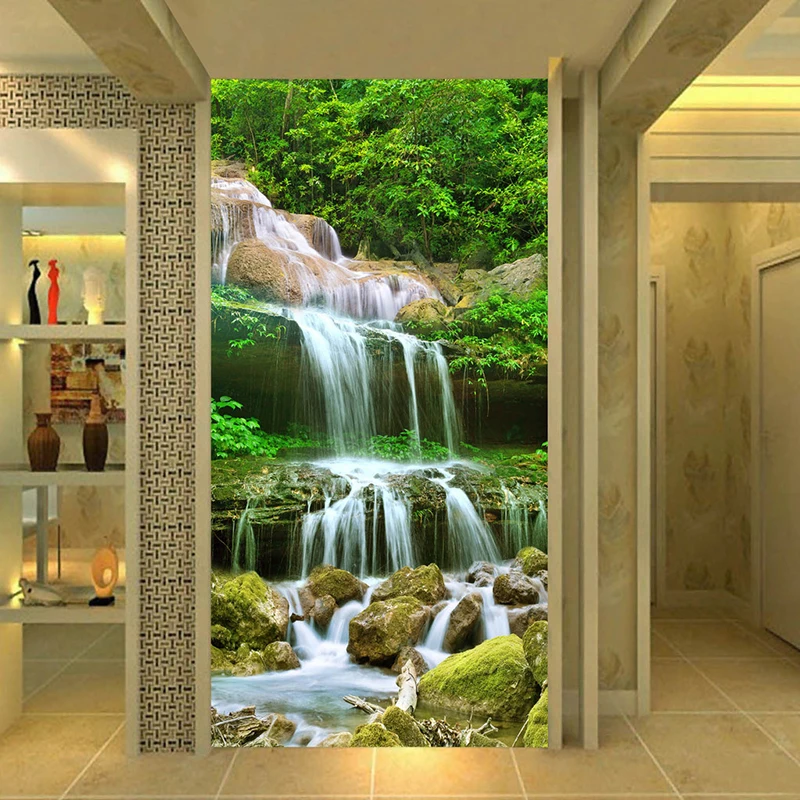 

Custom Photo Wallpaper 3D Waterfalls Forest Nature Scenery Murals Living Room Hotel Entrance Background Wall Painting Home Decor
