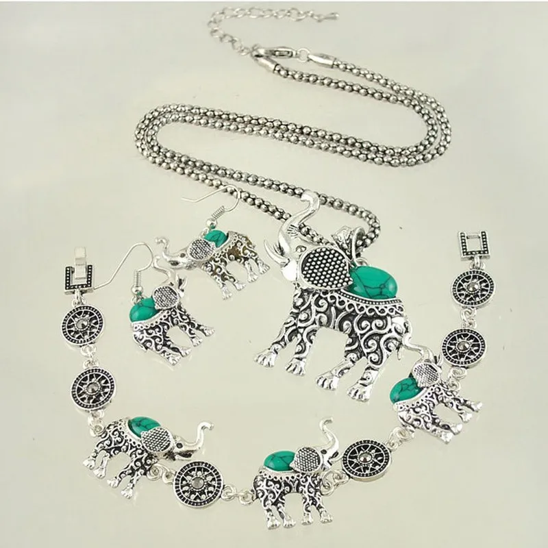 Комплект ювелирных изделий из трех предметов в стиле ретро со стразами и слоном