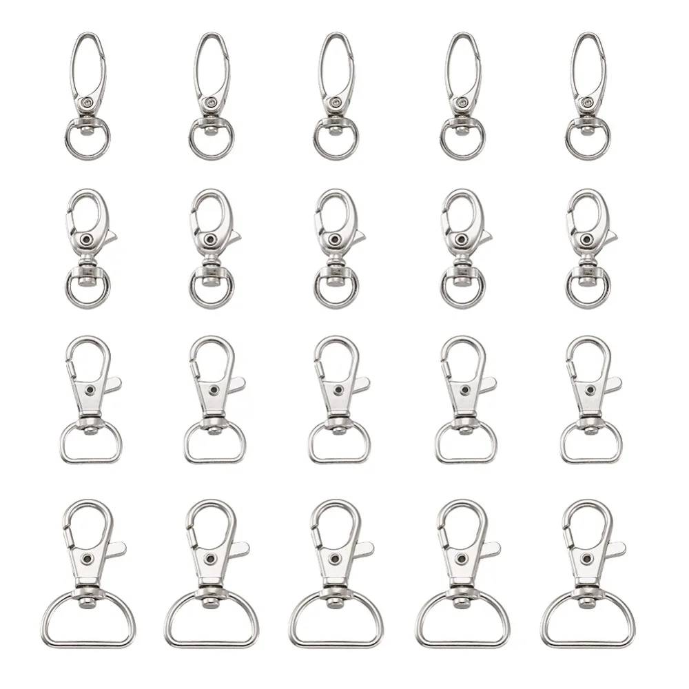 

100pcs Mixed Style Swivel Clasps Swivel Snap Hook, Platinum, 31~45x13~23x5~8mm, Hole: 5.5~9x9~18mm