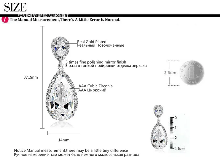 LUOTEEMI Elegant Teardrop Shape White CZ Stone Fashion Waterdrop Bridal Earrings for Sexy Lady Luxury Dinner Dress Accessories