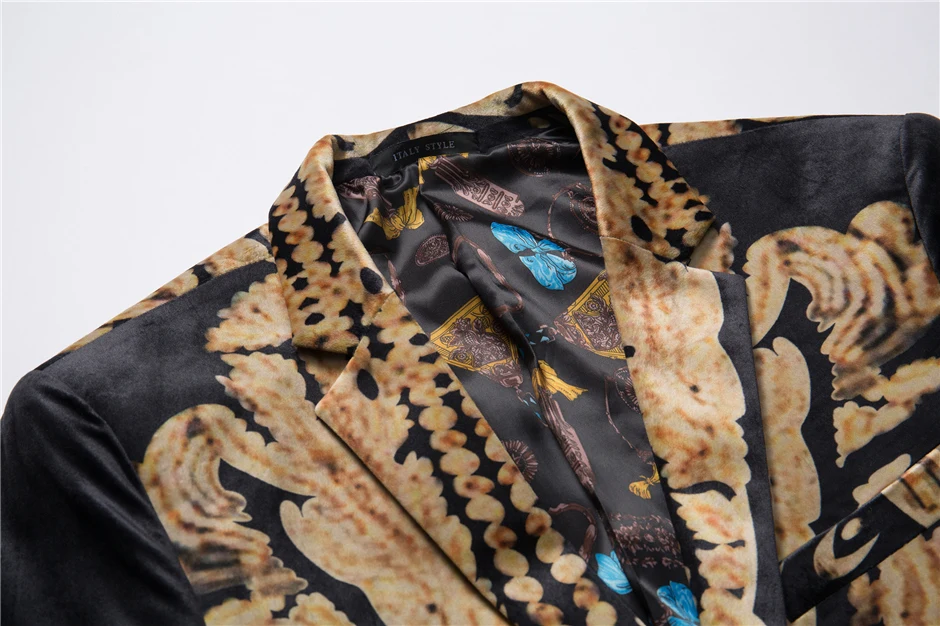 Блейзер Для мужчин 2018 высокое качество S печатных блейзер бархат Дизайн два butotons