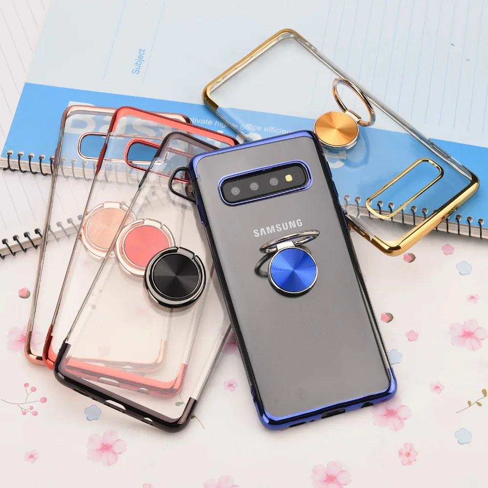 Для samsung Galaxy S8 S9 S10 Plus S10 lite Ультратонкий Прозрачный чехол для телефона автомобильный Магнитный чехол s чехол с держателем-кольцом для пальца Coque