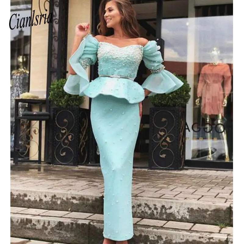 same as pic Черные коктейльные платья с длинными рукавами, с открытыми плечами, с бисером, длиной до колен, большие размеры с вырезом сердечком, вечерние торжественные платья - Цвет: same as pic