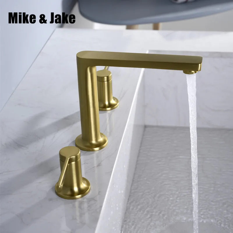 

Bathroom basin faucet 3 hole brush gold double handle black Tap luxurry Basin Mixer Hot And Cold widespread bathroom faucets