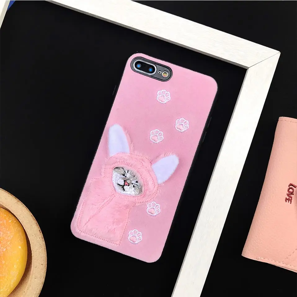 Вышивка Чехол для телефона iPhone XS Max 6 7 8 X XR милый плюшевый Кот задняя крышка S плюс