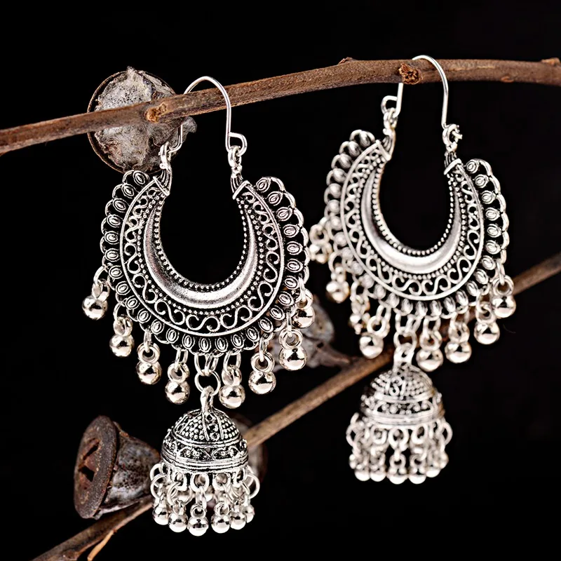 OIQUEI 20 пар индийские ювелирные изделия Jhumka Boho Большие колокольчики длинная ниспадающая Кисточка Серьги для женщин букле d'oreille femme
