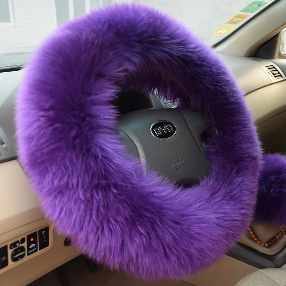 PURPLE COVER WOOL Зимние теплые австралийские шерстяные чехлы на руль из овчины для руля диаметром 38 см WSWC01 14,9" X 14,96" - Название цвета: PURPLE COVER WOOL