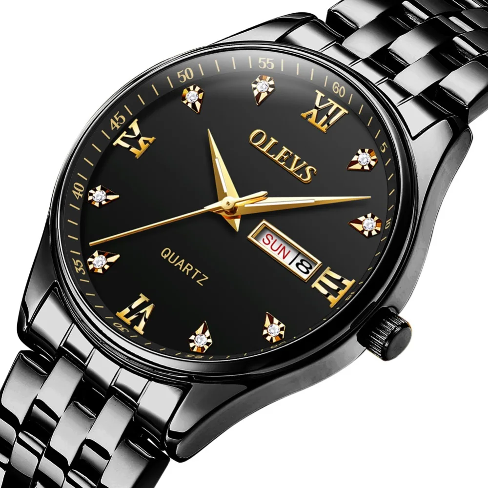 

OLEVS Full Stainless Steel Business Watch Men Black Date Week Quartz Mens Watches reloj Waterproof Watch Male Gift montre homme