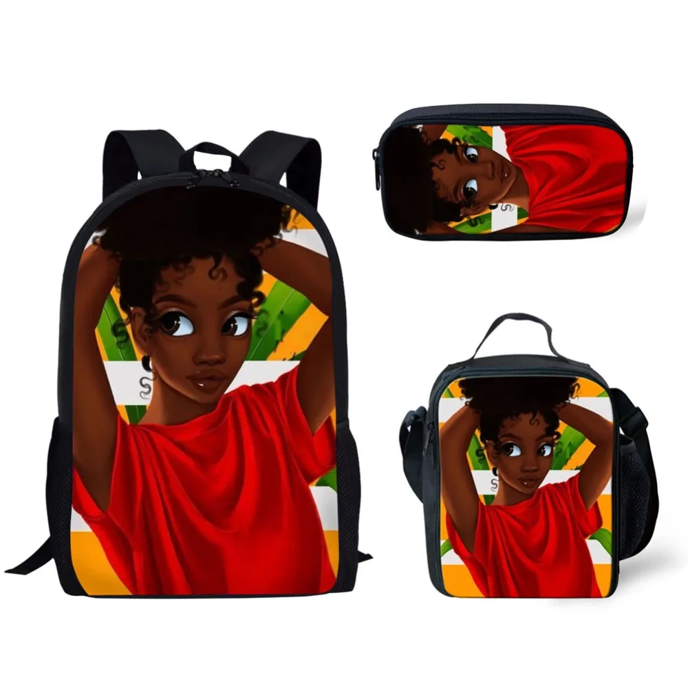 THIKIN Back To School черный искусства АФРИКАНСКАЯ ДЕВУШКА культуры школьные сумки для детей 3 шт./компл. школьный рюкзак школы детская книга Сумка Softback