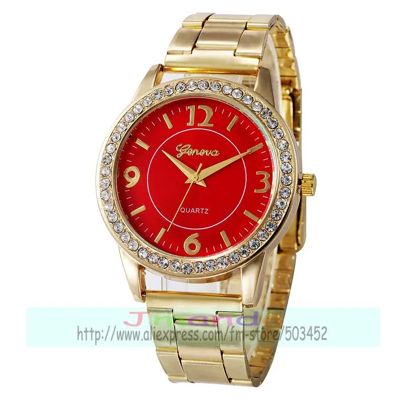 100 шт./лот SD 3 золотые часы из нержавеющей стали geneva Модные кварцевые повседневные