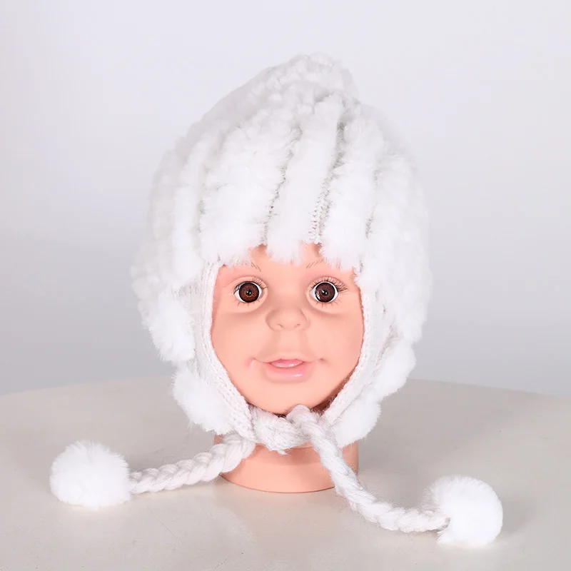 Children Fur Hat Rabbit Knitted Warm Head Hood Scarves Russian 2018 Winter Real Rex With mz062 | Аксессуары для одежды