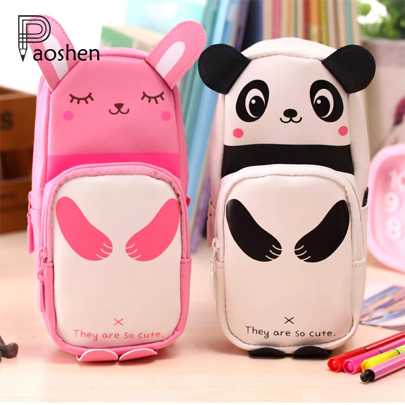 Мультфильм кожаный кошка кролик Panda Карандаш сумка милые животные Ручка сумки