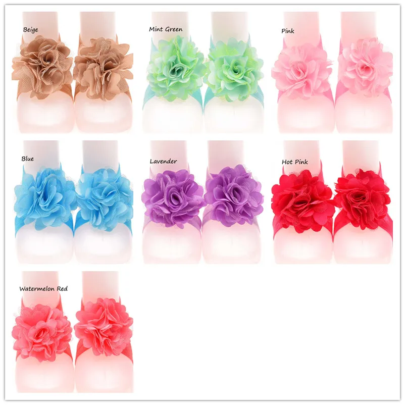 1Pairs Tulle Twirl Flower Newborn Barefoot Sandals Lovely Feet Decoration Shoes |