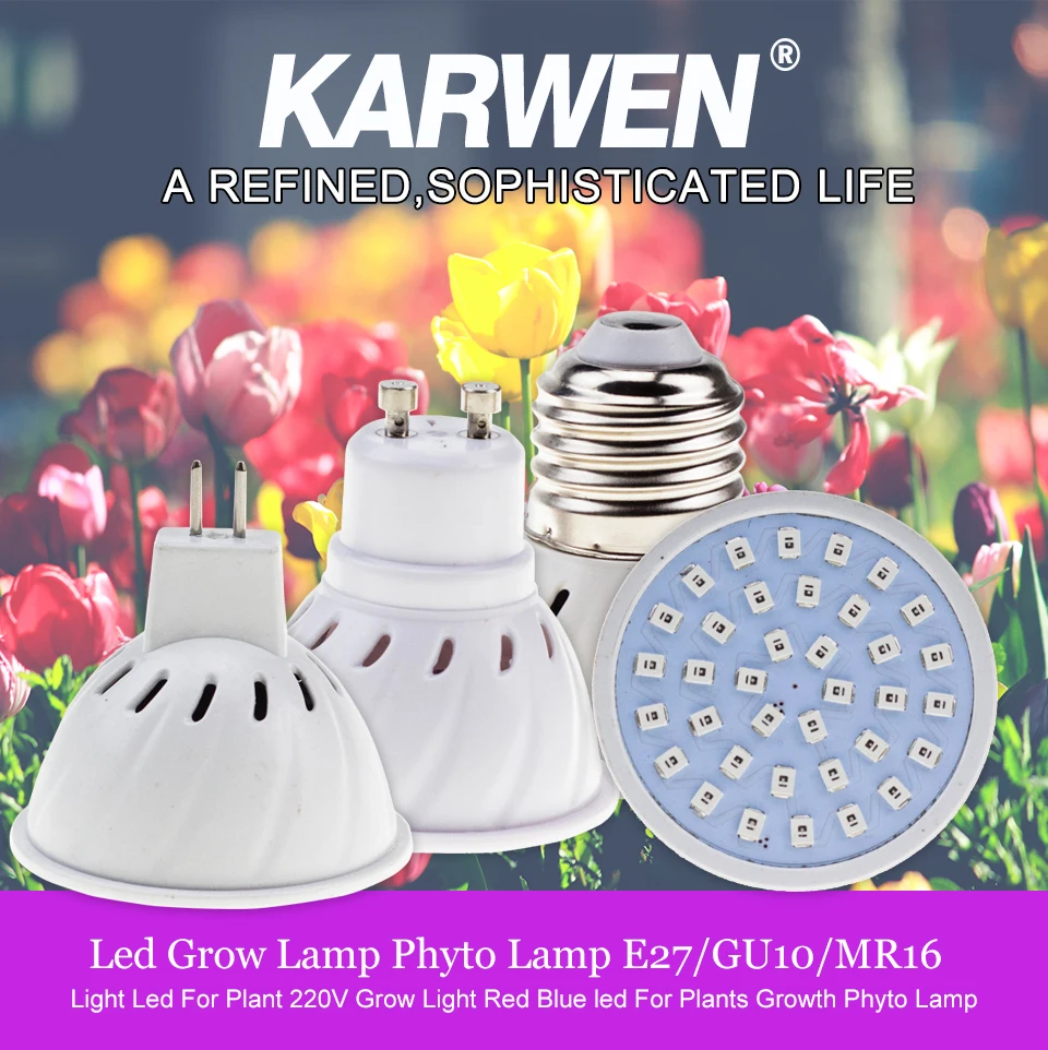 KARWEN светодиодный Grow Light E27/GU10/MR16 220V 36 54 72 светодиодный s Фито лампа полного спектра светодиодный Grow Light освещение для роста растений SMD2835