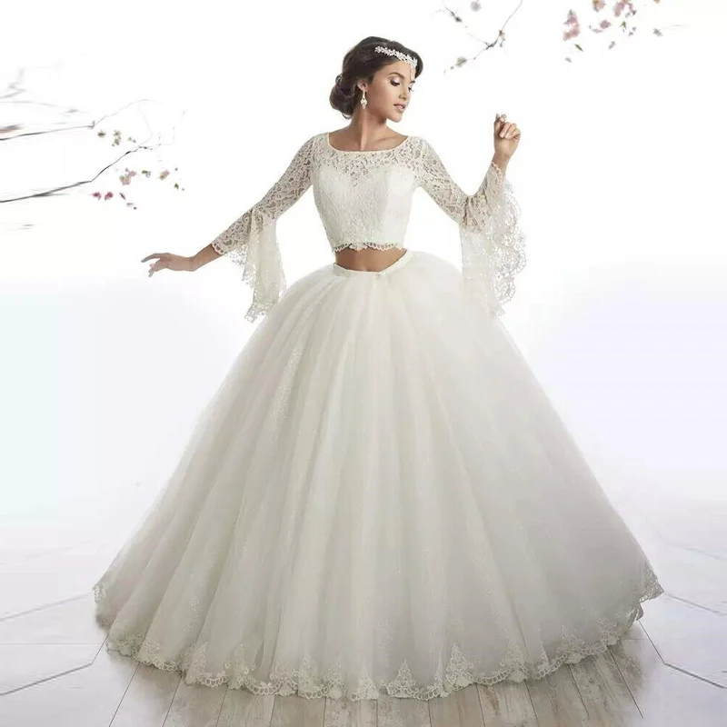 Чистый Белый аппликации Тюлевая юбка на молнии Пояс Длинные свадебные бальные