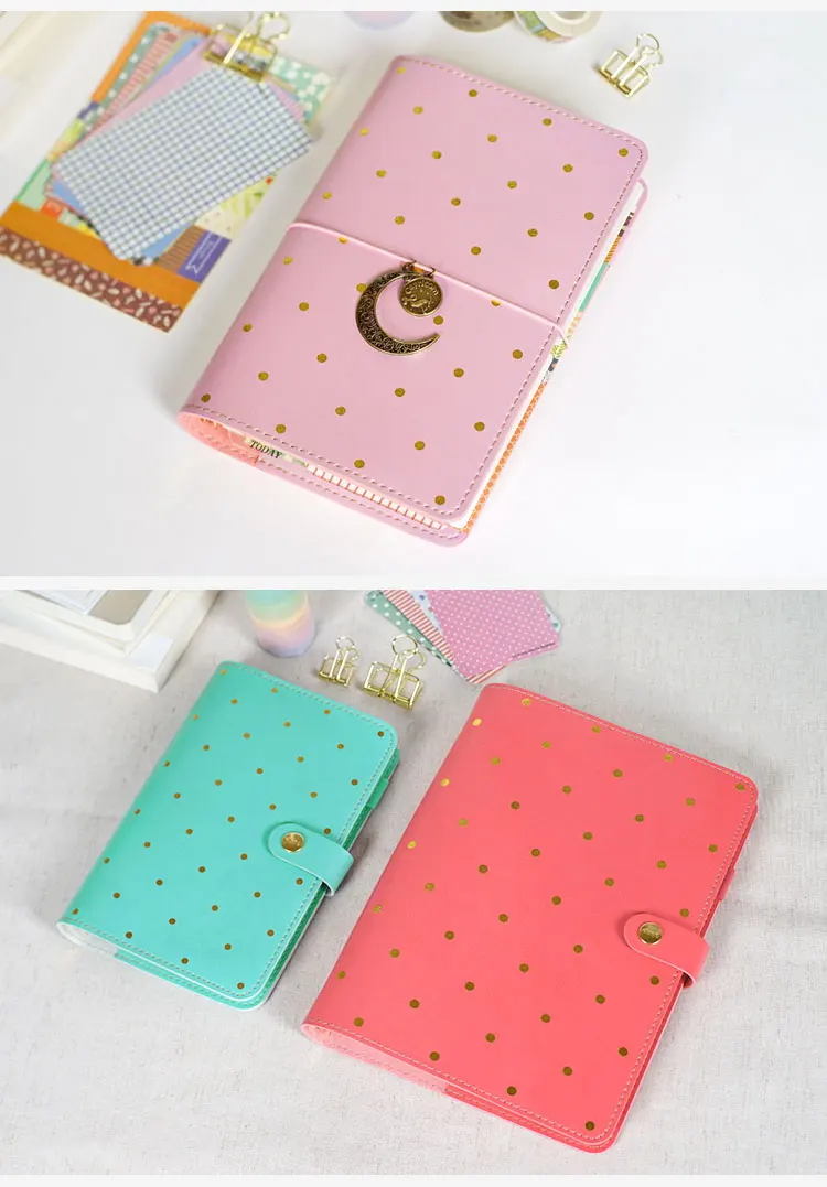Kawaii кожаный блокнот A5 A6, записная книжка, дневник, портативный дневник, блокнот в горошек, планировщик список дел органайзер, кадерно