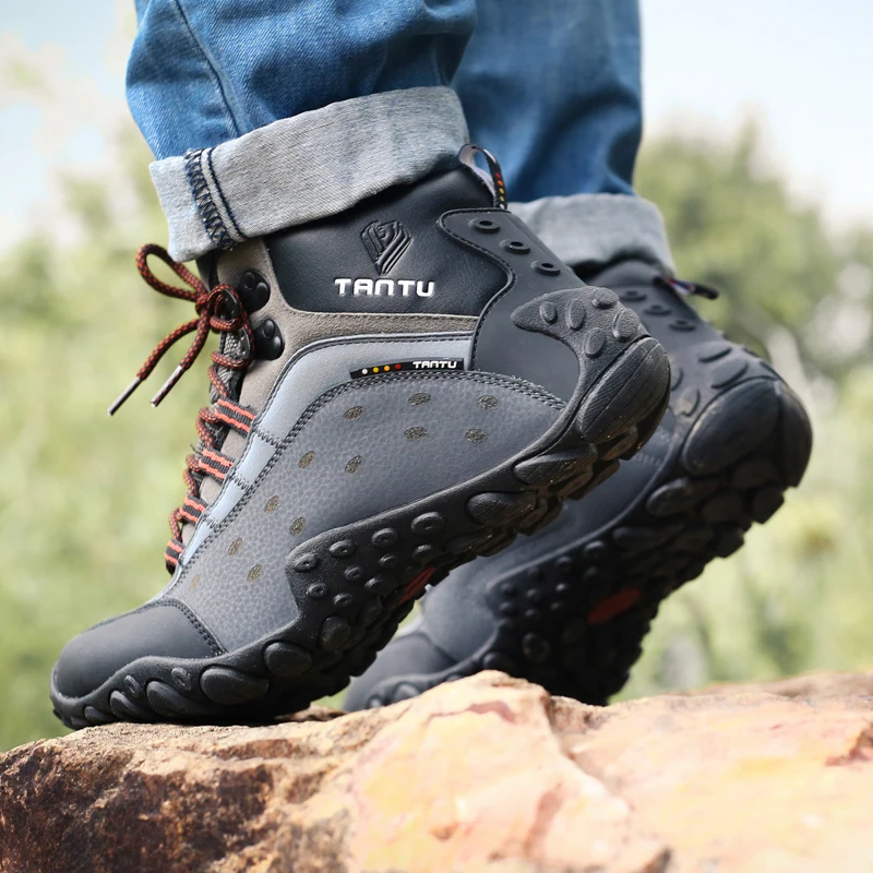 Мужские треккинговые ботинки из натуральной кожи водонепроницаемые кроссовки