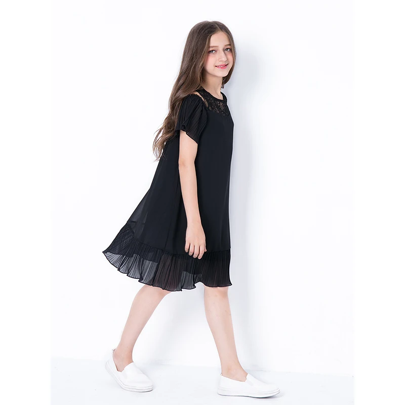 Summer Teen Girls Dress Children's Clothing Dresses Children Black Princess Strapless Hollow Chiffon Vestidos for Teenagers | Детская
